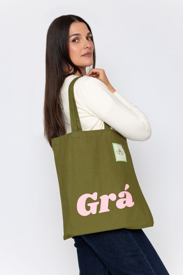 Carraig Donn Green Canvas "Grá" Print Tote Bag