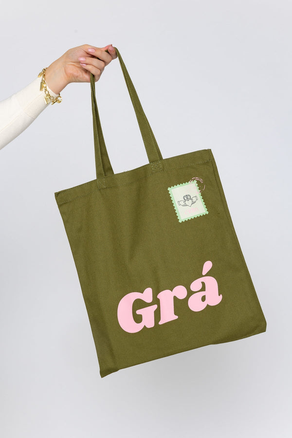 Carraig Donn Green Canvas "Grá" Print Tote Bag