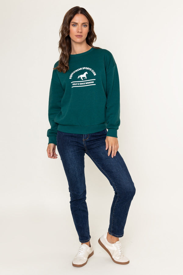Carraig Donn Green Cotton Blend Equestrian Sports Club Sweatshirt