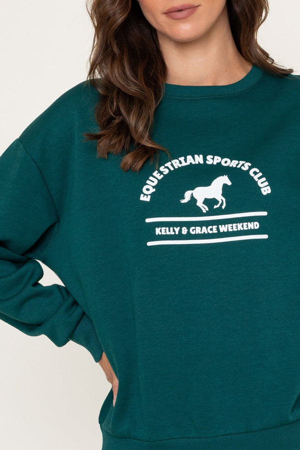 Carraig Donn Green Cotton Blend Equestrian Sports Club Sweatshirt