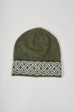 Carraig Donn Green & Cream Knit Celtic Knot Design Hat