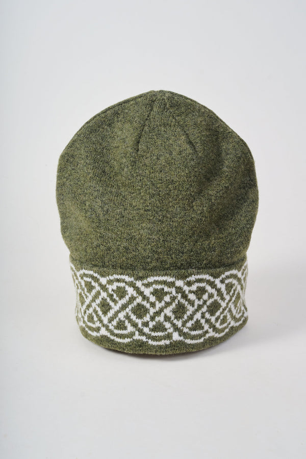 Carraig Donn Green & Cream Knit Celtic Knot Design Hat