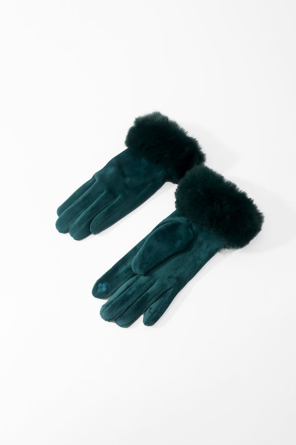 Carraig Donn Green Faux Fur Cuff Touch Screen Gloves