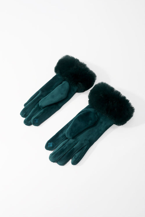 Green Faux Fur Cuff Touch Screen Gloves