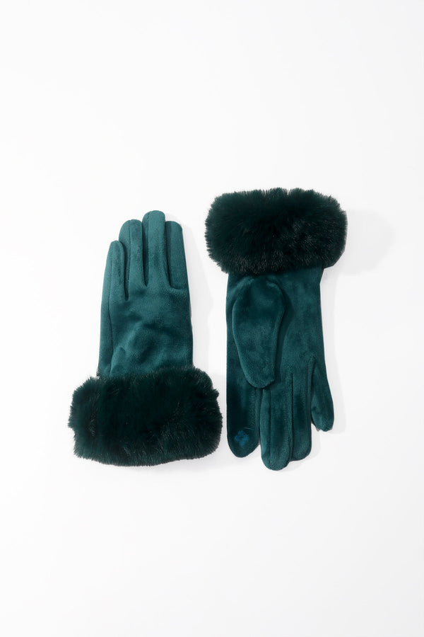 Carraig Donn Green Faux Fur Cuff Touch Screen Gloves