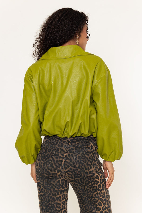 Carraig Donn Green Faux Leather Zip Up Long Sleeve Bomber Jacket