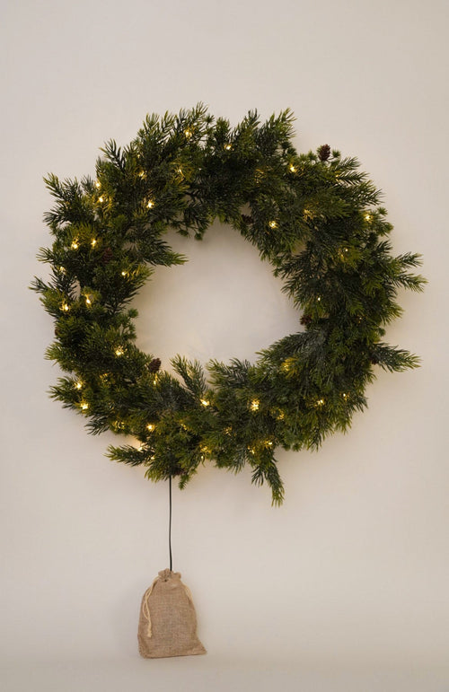 Green Faux Pine LED Christmas Wreath