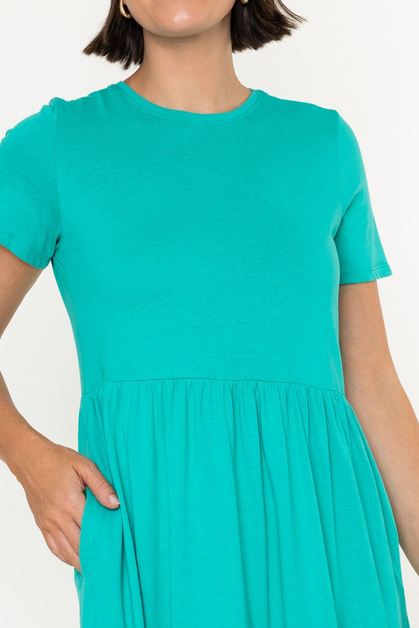 Carraig Donn Green Jersey Tiered A-Line Short Sleeve Midi Dress