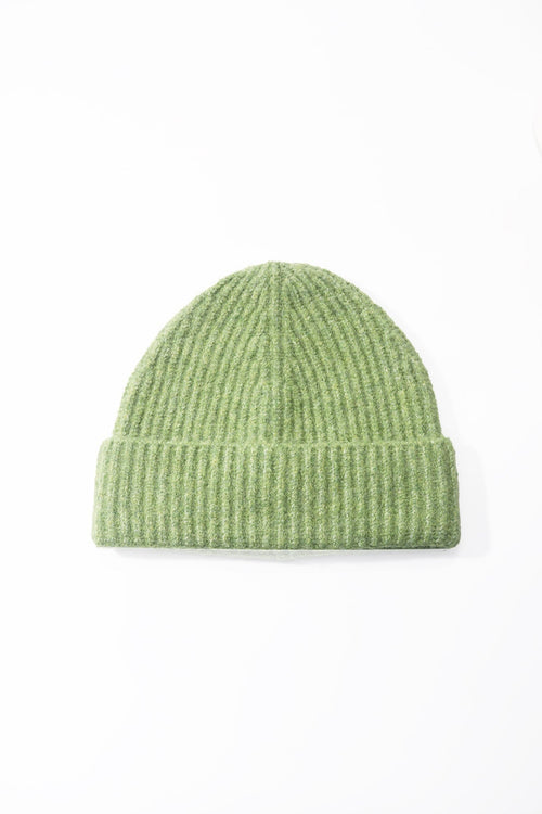 Green Knit Ribbed Beanie Hat
