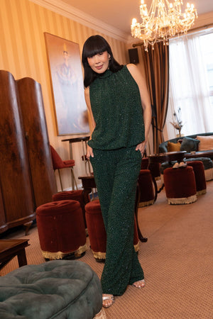 Carraig Donn Green Lurex Studded Straight Leg Trousers