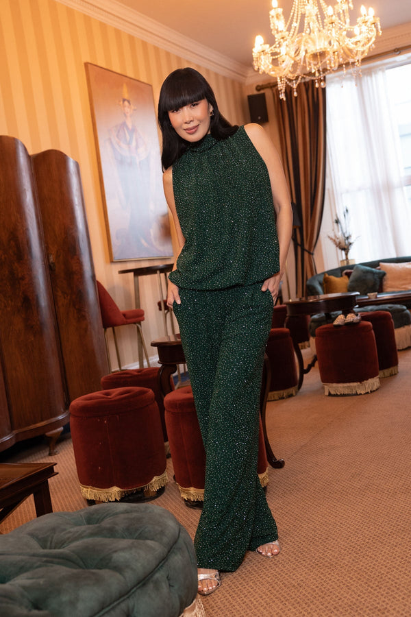 Carraig Donn Green Lurex Studded Straight Leg Trousers