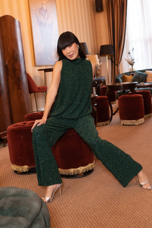 Carraig Donn Green Lurex Studded Straight Leg Trousers