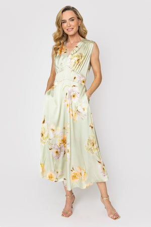 Carraig Donn Green Print Sleeveless Cliodhna Midi Dress