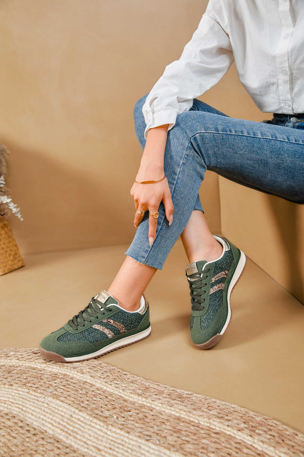 Carraig Donn Green Retro Stripe Metallic Detail Trainers