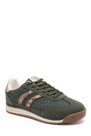Carraig Donn Green Retro Stripe Metallic Detail Trainers