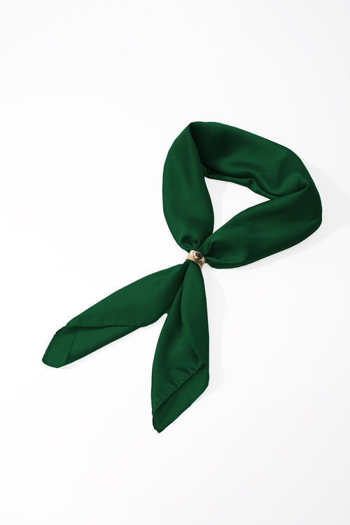 Green Satin Gold Ring Detail Neckerchief Scarf
