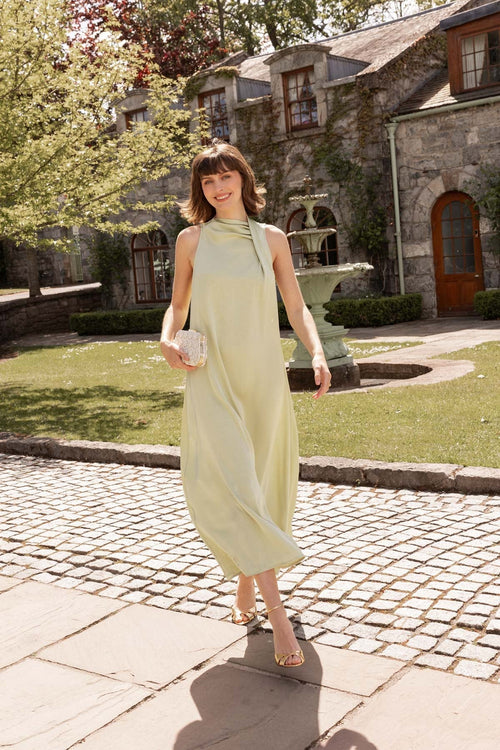 Carraig Donn Green Satin Sheath Midi Dress