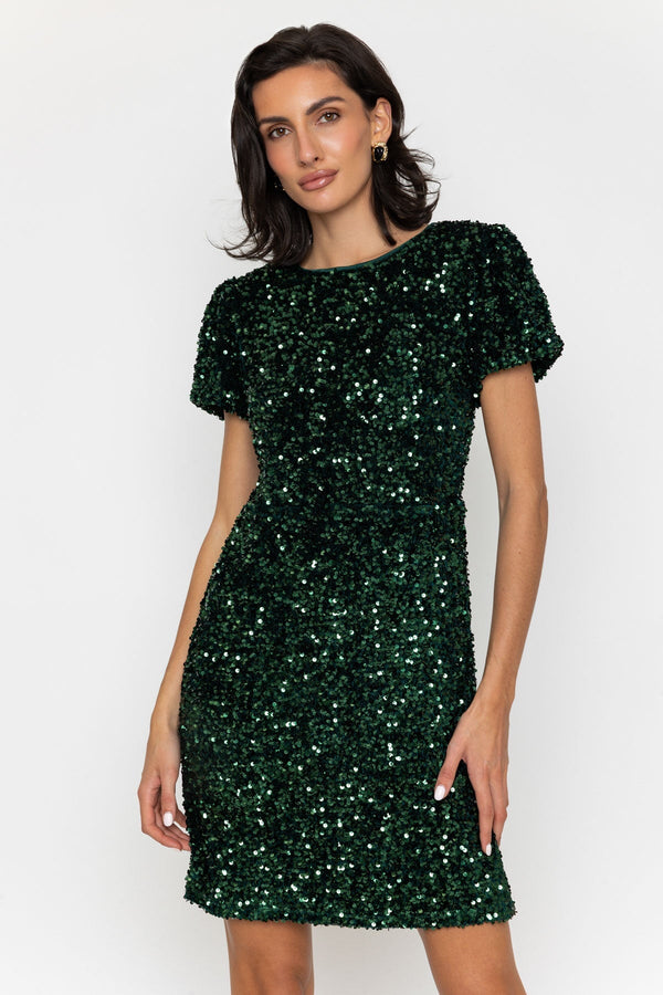 Carraig Donn Green Sequin Bow Back Short Sleeve Mini Dress