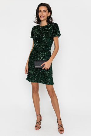 Carraig Donn Green Sequin Bow Back Short Sleeve Mini Dress