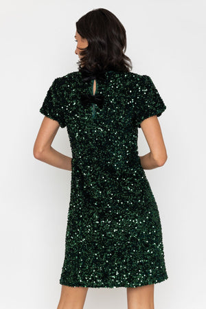 Carraig Donn Green Sequin Bow Back Short Sleeve Mini Dress