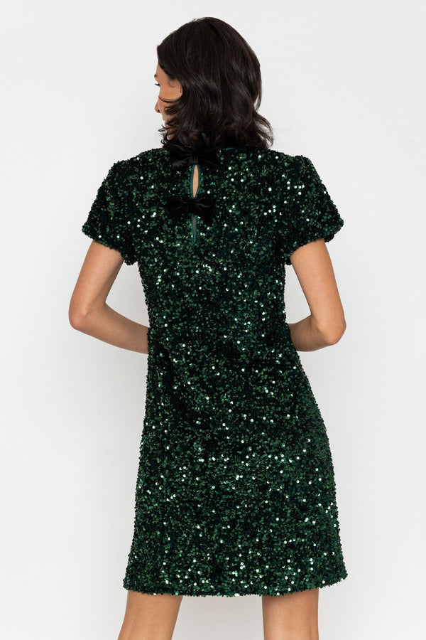 Carraig Donn Green Sequin Bow Back Short Sleeve Mini Dress