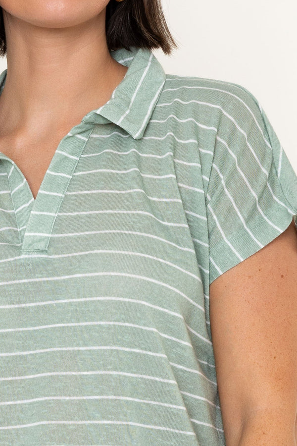 Carraig Donn Green Stripe Polo Short Sleeve Top