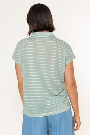 Carraig Donn Green Stripe Polo Short Sleeve Top
