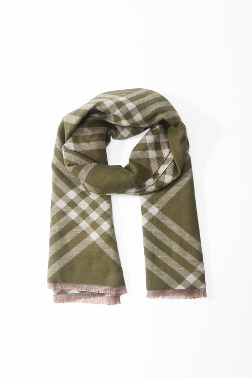 Green & White Plaid Viscose Scarf