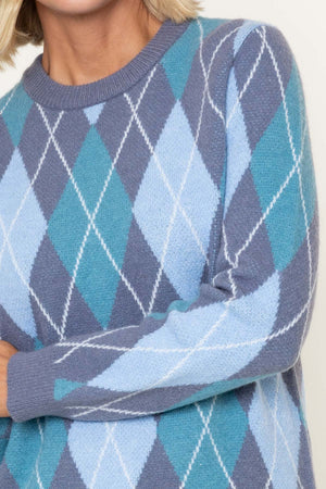 Carraig Donn Grey Argyle Long Sleeve Sweater