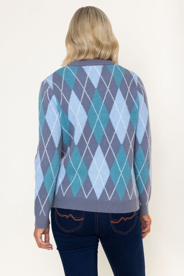 Carraig Donn Grey Argyle Long Sleeve Sweater