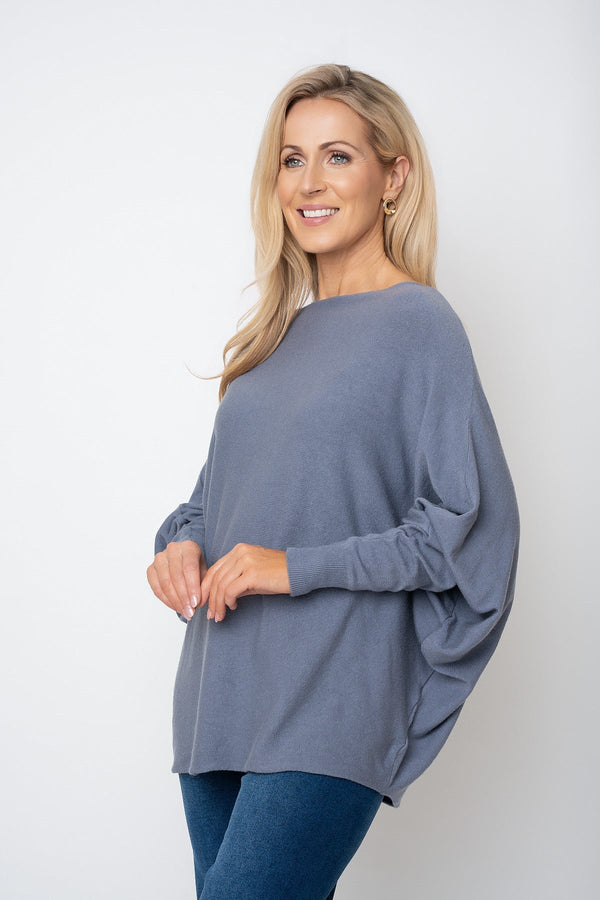 Carraig Donn Grey Batwing Boat Neck Knit Jumper