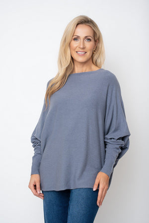 Carraig Donn Grey Batwing Boat Neck Knit Jumper