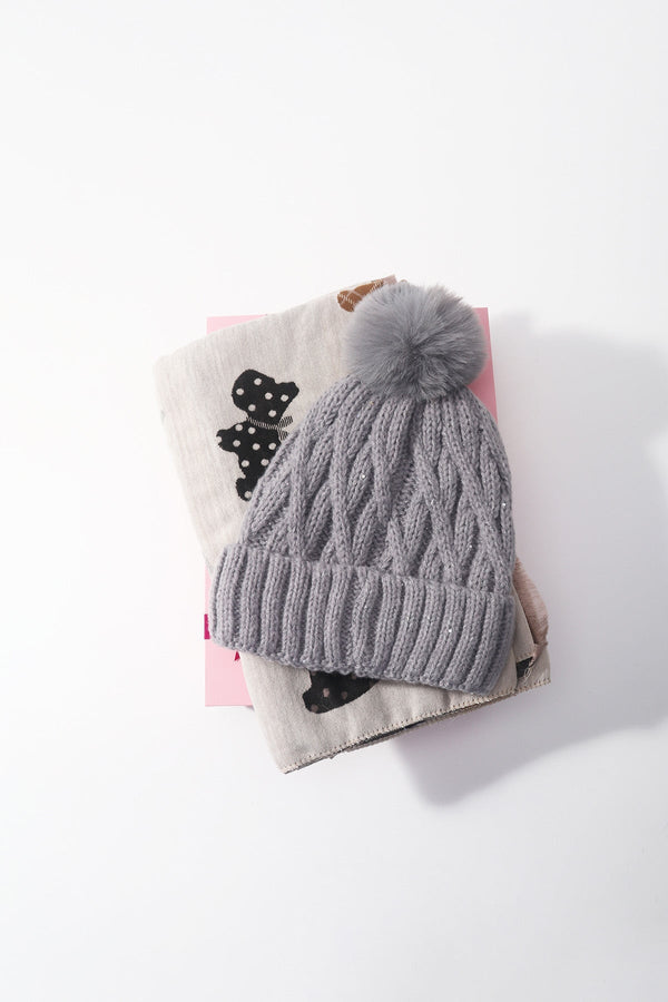 Carraig Donn Grey Cable Knit Hat & Dog Print Scarf Gift Set