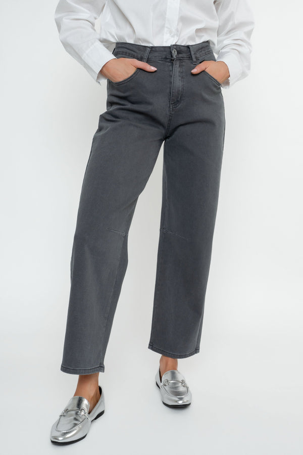 Carraig Donn Grey Cotton Barrel Leg Jeans