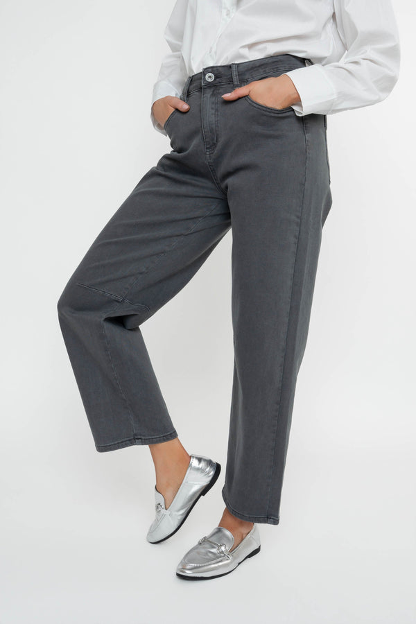 Carraig Donn Grey Cotton Barrel Leg Jeans