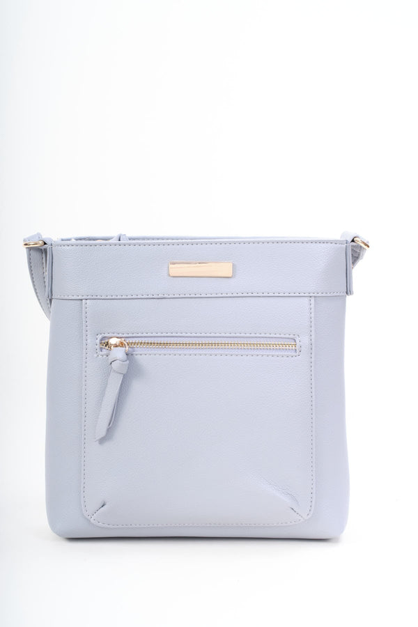 Carraig Donn Grey Faux Leather Front Zip Pocket Classic Crossbody Bag