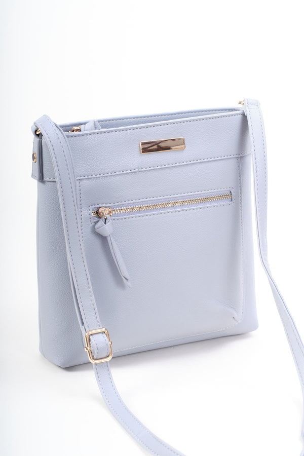Carraig Donn Grey Faux Leather Front Zip Pocket Classic Crossbody Bag