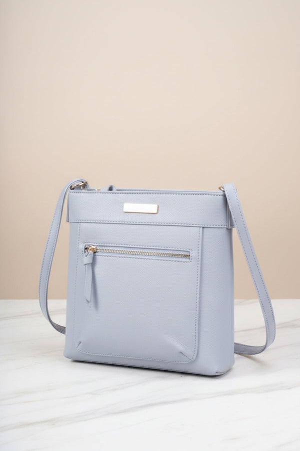 Carraig Donn Grey Faux Leather Front Zip Pocket Classic Crossbody Bag