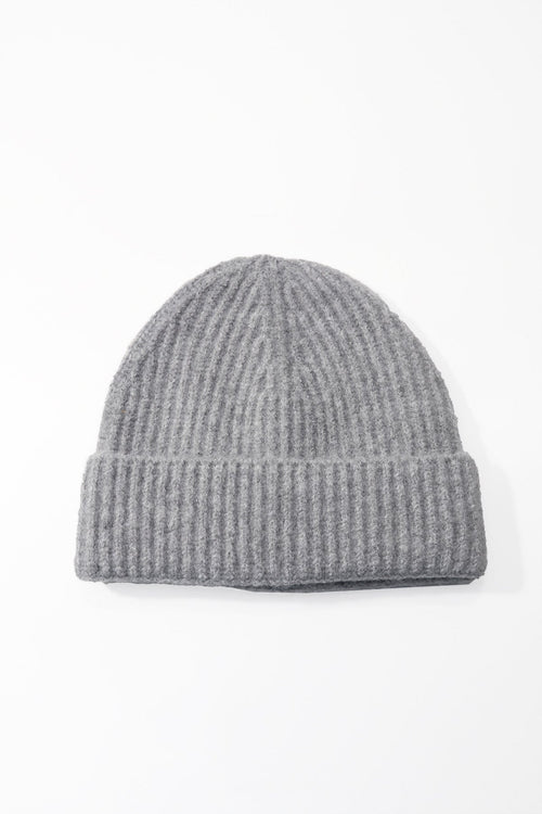 Grey Knit Ribbed Beanie Hat