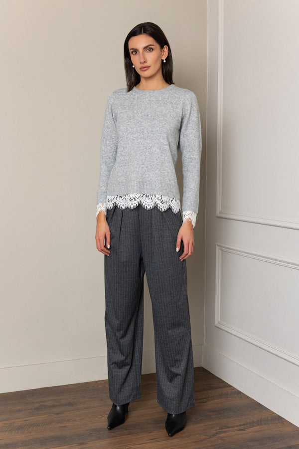 Carraig Donn Grey Pinstripe Wide Leg High Waist Trousers