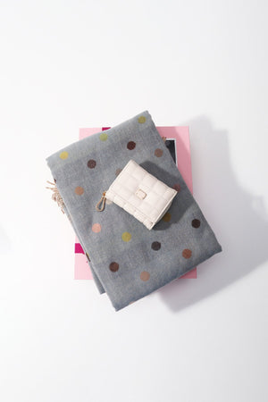 Carraig Donn Grey Polka Dot Scarf & Cream Quilted Purse Gift Set