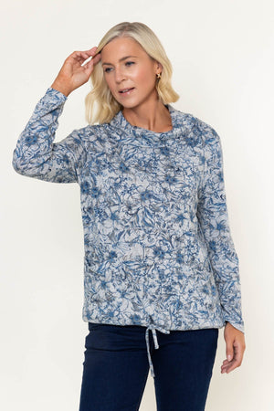 Carraig Donn Grey Print Pockets Cowl Neck Long Sleeve Top