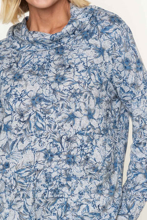 Carraig Donn Grey Print Pockets Cowl Neck Long Sleeve Top