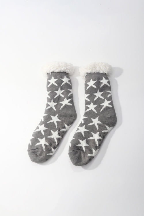 Grey Star Print Slipper Socks