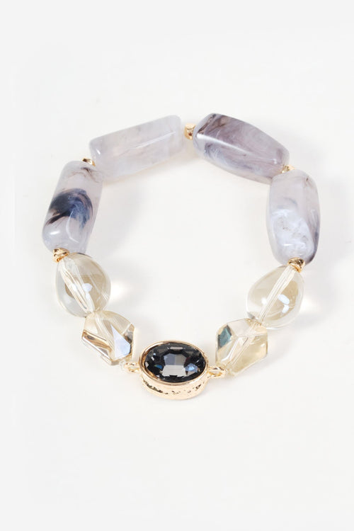 Grey Stone & Iridescent Beaded Bracelet