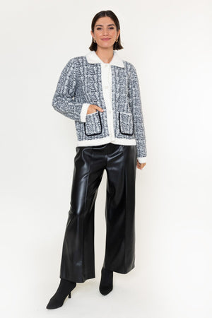 Carraig Donn Grey & White Knit Collar With Patch Pockets Cardigan