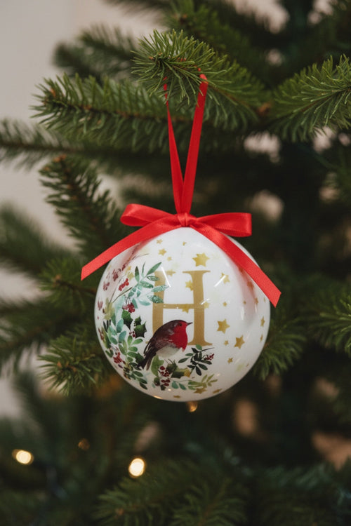 H Christmas Robin Alphabet Tree Bauble