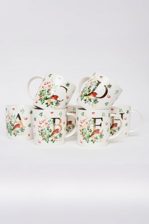 Carraig Donn H Christmas Robin Leaf New Bone China Alphabet Mug