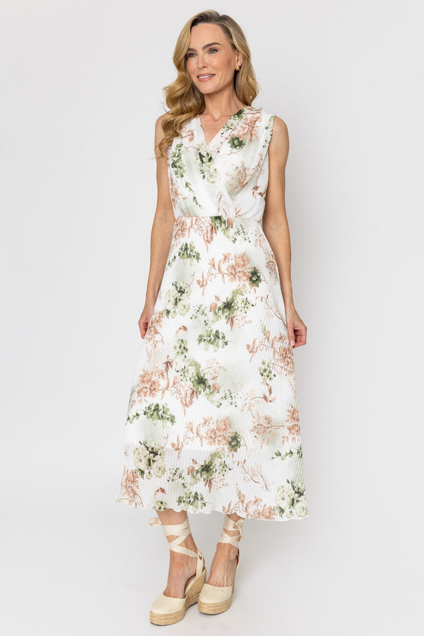 Carraig Donn Hannah Khaki Print Sleeveless Midi Dress
