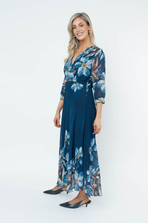 Carraig Donn Hannah Navy Print A-Line 3/4 Sleeve Midi Dress